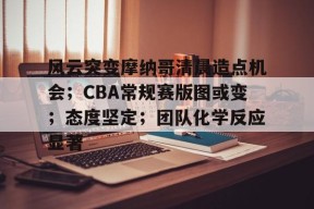 开云体育-风云突变摩纳哥清晨造点机会；CBA常规赛版图或变；态度坚定；团队化学反应显著